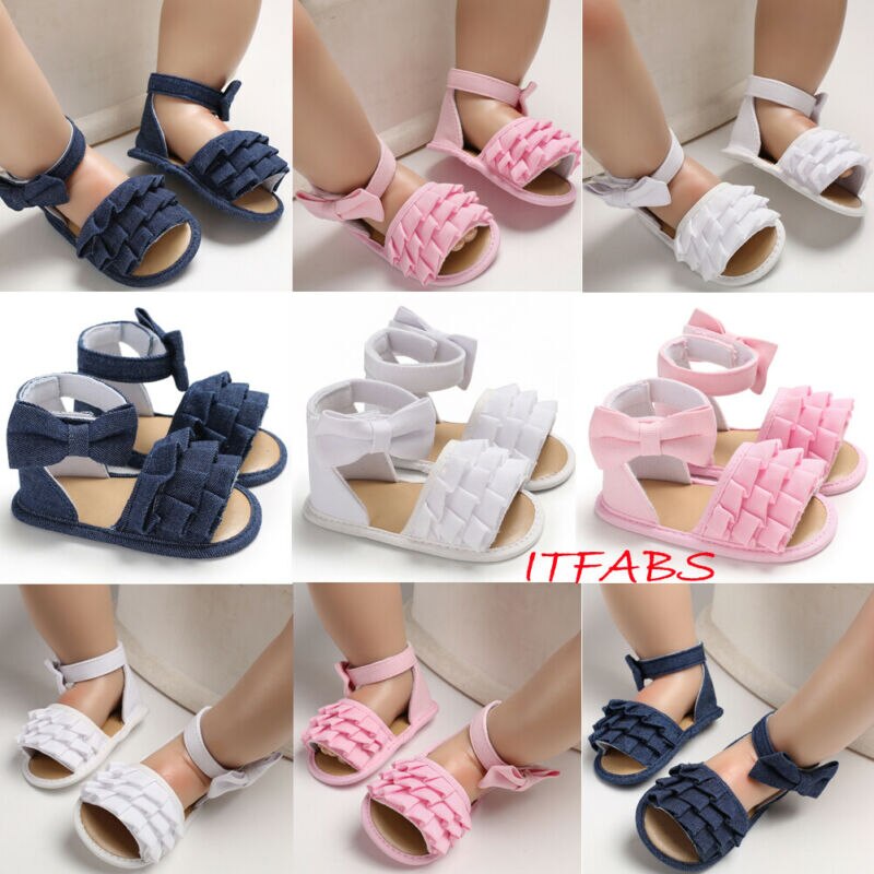 Chaussures d'été pour bébés filles 0-18M | Sandales pour bébés garçons filles, chaussures à berceau souple, mignonnes avec nœud papillon couleur bonbon, sandales à volants