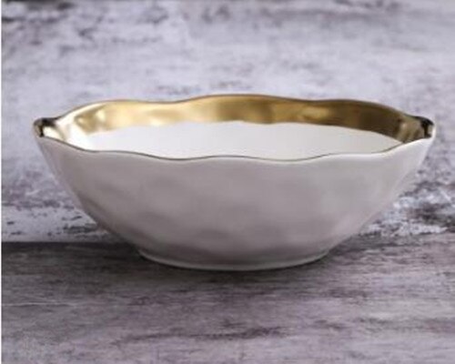 Gilded Plates Matte Gold Cutlery Set Steak Dish Dessert Tray Kitchen Dinner Plates Ceramic Dishes Bowls 1pcs: L white bowlx1