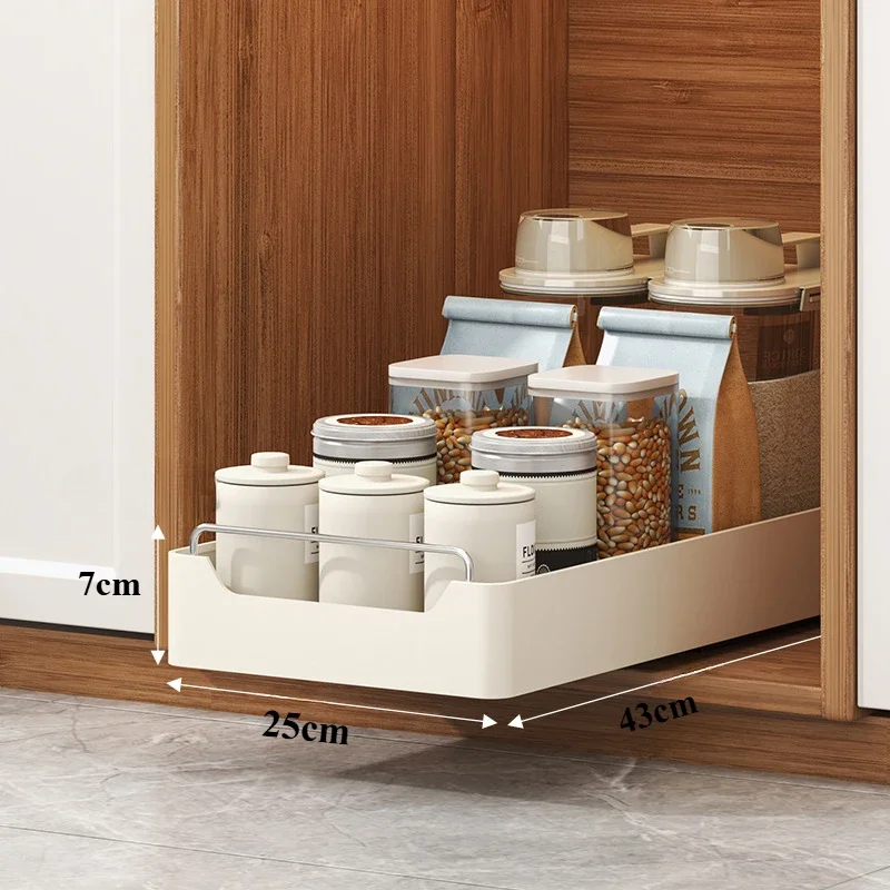 Kitchen Storage Rack Pull Out Dish Storage Rack Multifunctional Organizer Cabinets with Slide Rails Pull-Out Seasoning Shelf: Light Grey