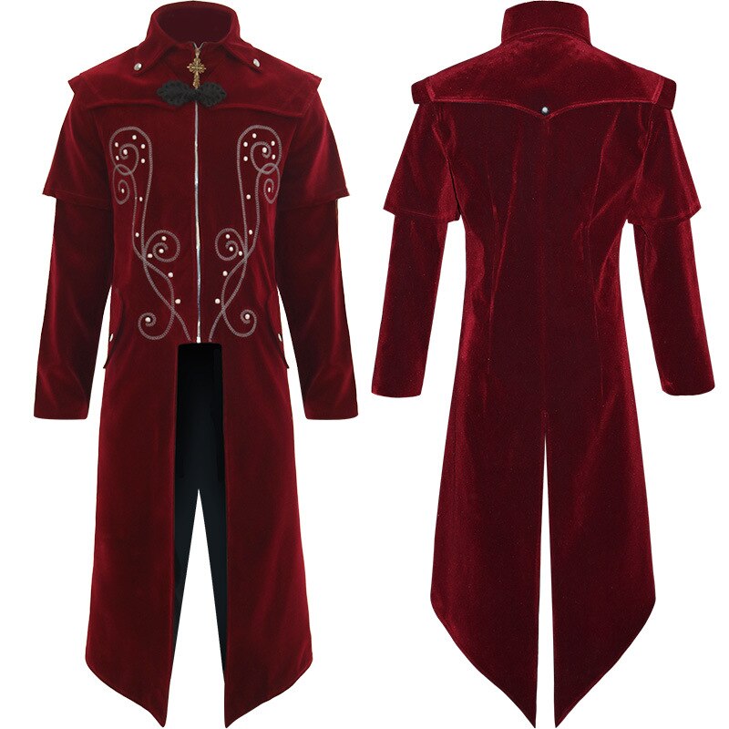 Para hombre Steampunk Vintage chaqueta FRAC gótico victoriano vestido capa uniforme Medieval Retro chaquetas abrigo de Halloween del traje de Cosplay