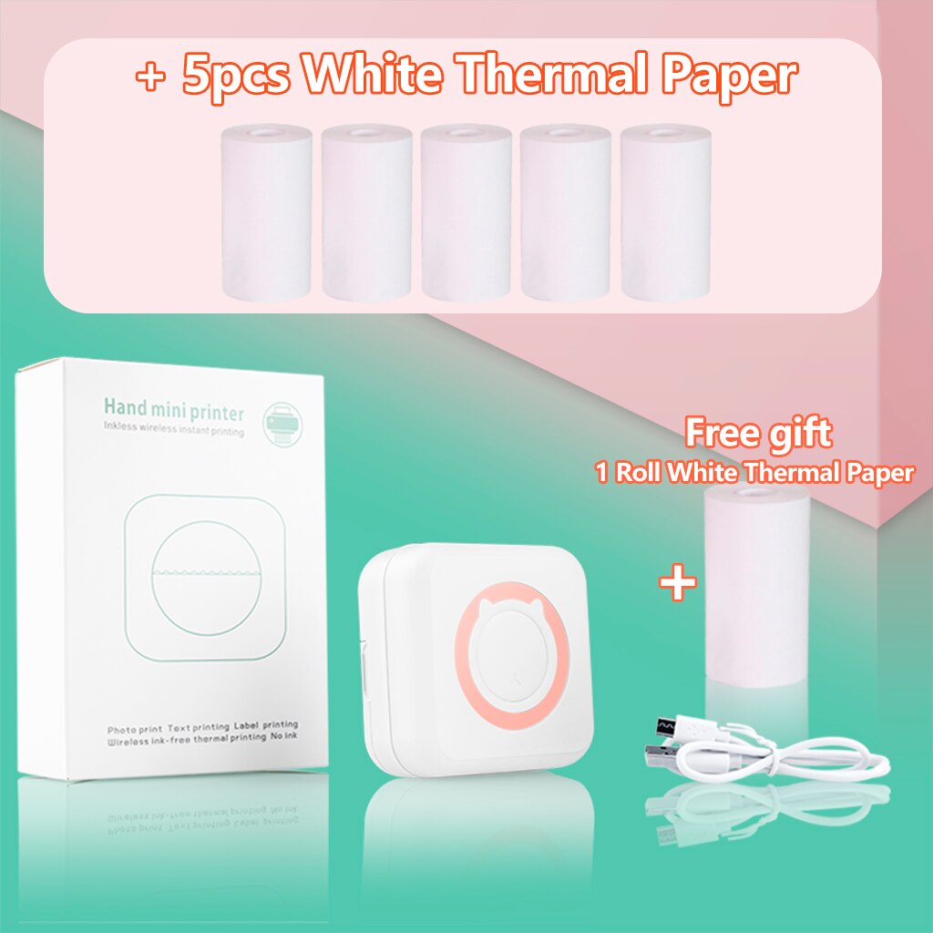 Tragbare Thermo Drucker C15 Papier Foto Tasche Thermische Drucker 57mm Druck Drahtlose Bluetooth Android IOS Drucker Für Art: Rosa 5 Weiß Papier