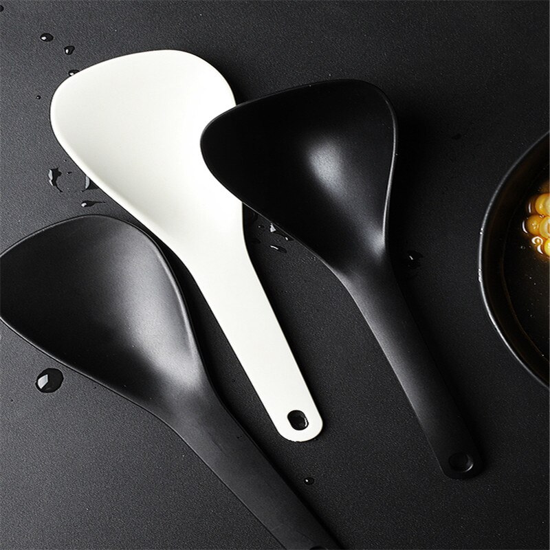 Non-Stick Plastic Rice Spoon Rice Cooker Long Cooking Rice Spatula Scoop Black White Soup Spoon Kitchen Utensil Tableware Tools