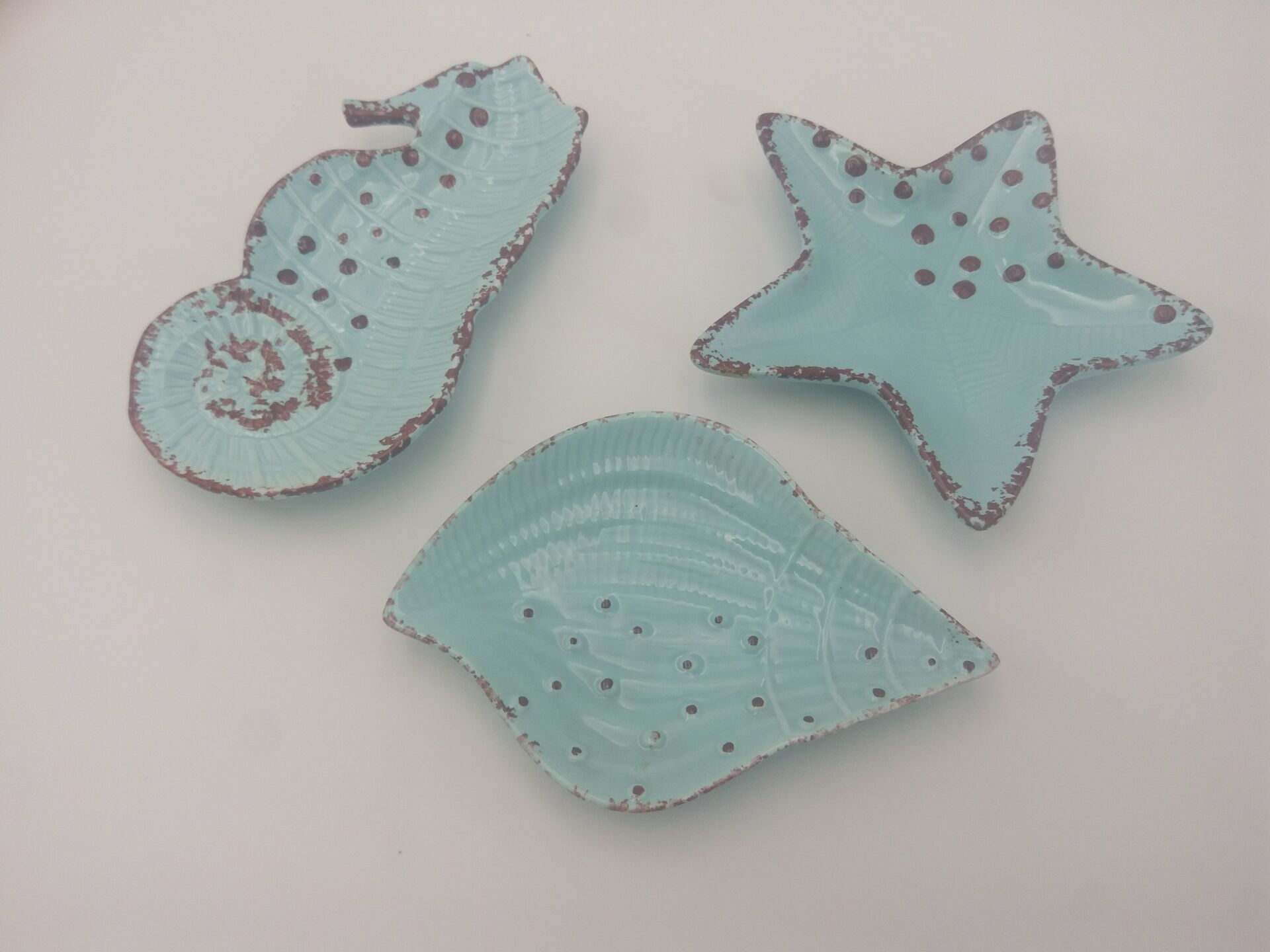 Mediterranean Ceramic Small Fruit Plate Dessert Box Dish Starfish Dish Conch Dish Tableware Dried Fruit Plate: 3pcs