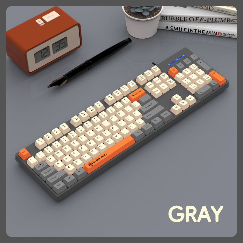 Conflict-vrij bedraad gamingtoetsenbord Ergonomie Spatwater 104 toetsen ABS Slijtvaste keycaps USB-toetsenbord voor desktopcomputer: Kaki