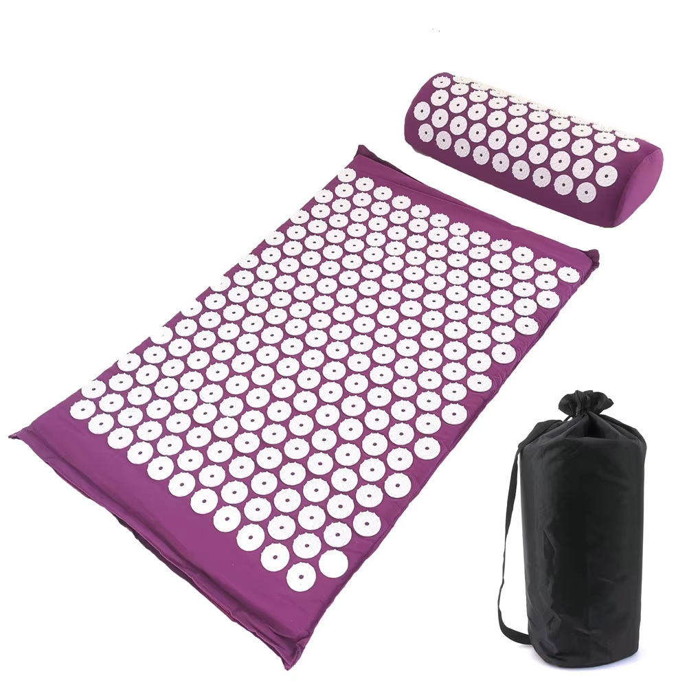 Massager Kussen Massage Yoga Mat Acupressuur Pijn verlichten Stress Rugpijn Spike Mat Acupunctuur Mat en Kussenset: Bruin