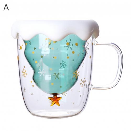 Forma da árvore de natal parede dupla isolamento térmico floco de neve café copo de leite caneca presente com tampa: A