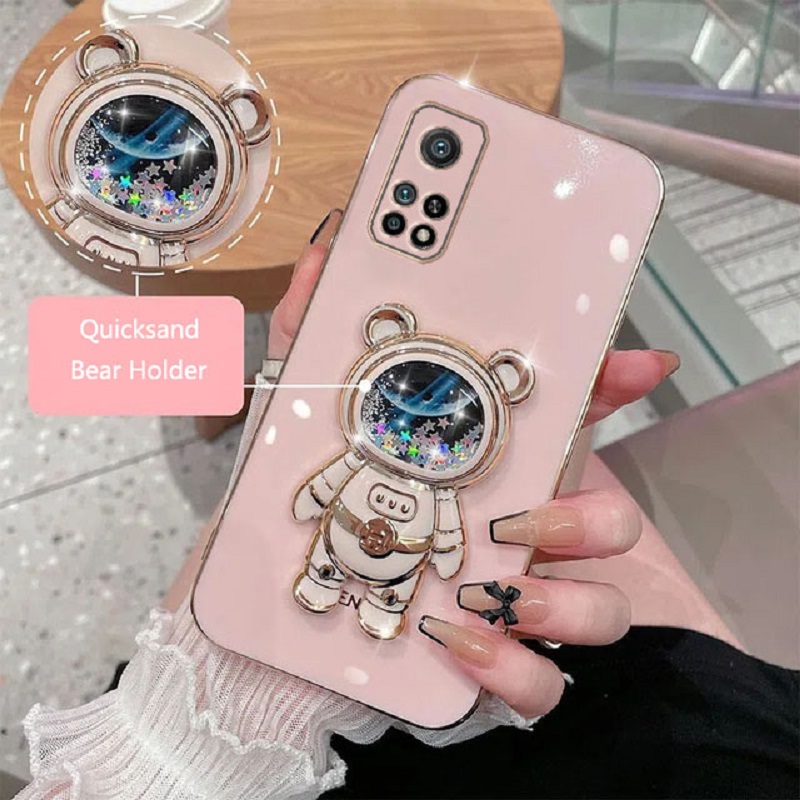 Funda de teléfono para Xiaomi Mi 9 Mi 9T Mi 9T Pro Xiaomi Mi 10 Xiaomi Mi 10T Mi 10T Pro, funda con soporte plegable de oso de dibujos animados chapado en arena movediza: Mezclilla / Castaño