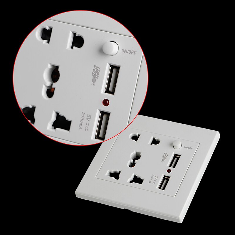 Uttag +2 usb+strömbrytare vägguttag laddare ac/dc strömadapter kontakt uttag panel
