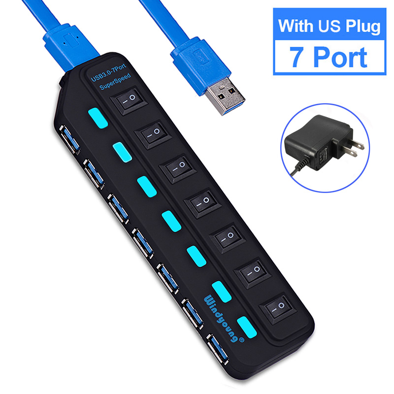 USB 3.0 HUB Typ-C HUB Multi USB Splitter 4/7 Port Expander Mehrere USBC 3 Hab Verwenden Netzteil USB 3.0 Hub mit Schalter für PC: Lila