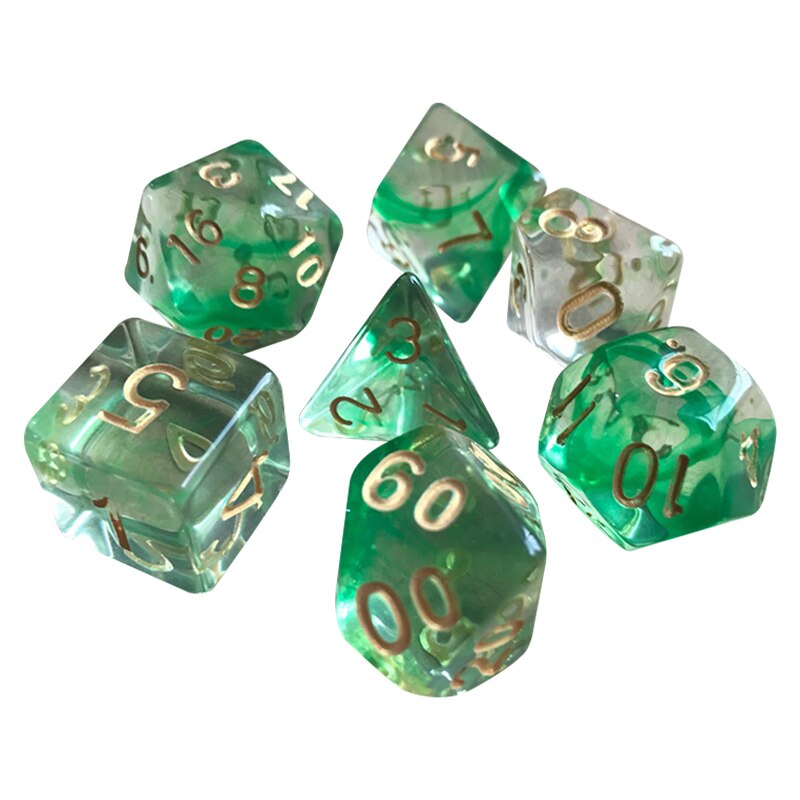 7 unidades/juego de dados de gema, juego de mesa de dos colores, multifacético, juego de dados geométricos MSU88: Green