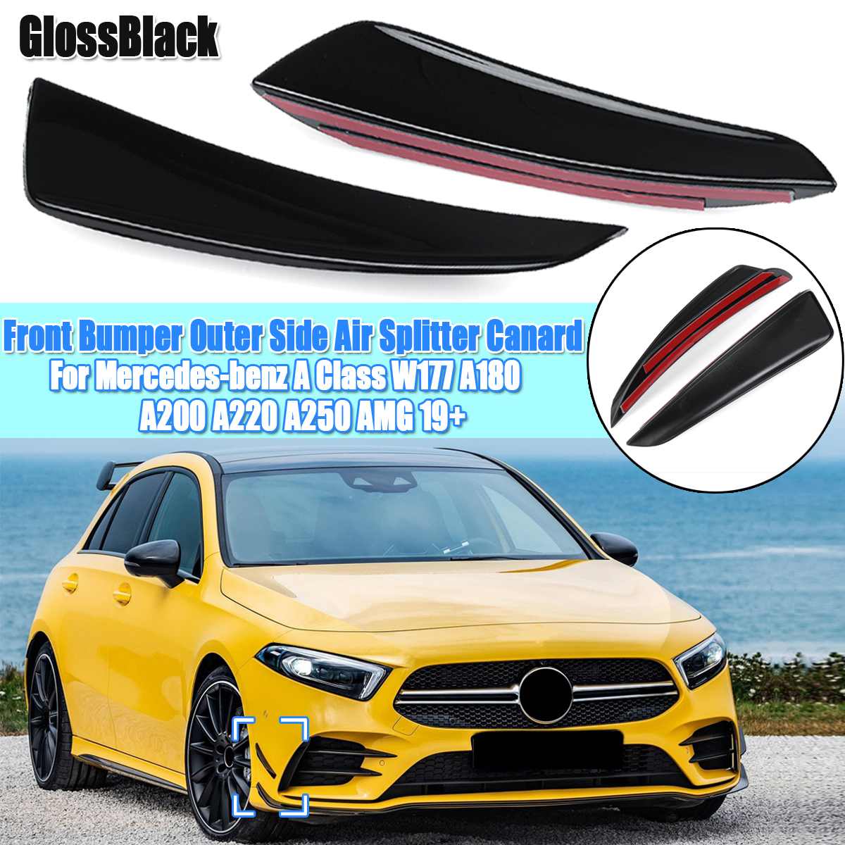 Paar Front Lower Bumper Lip Splitter Canard Trim Voor Mercedes-Benz A-klasse W177 A180 A200 A220 A250 Voor amg 2022 +: GlossBlack part C