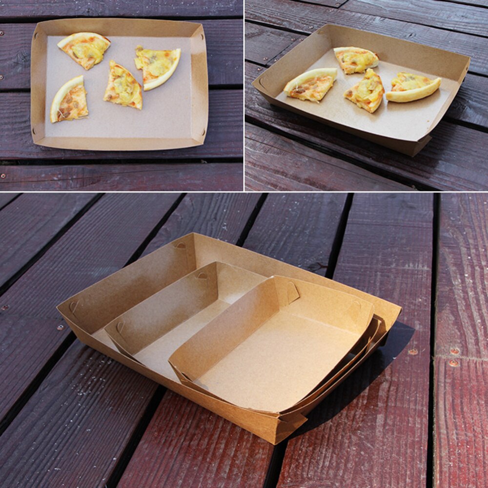 30pcs Disposable Paper Food Serving Tray Kraft Paper Coating Boat Shape Snack Box French Fries Chicken Box (Bottom 16x11x4cm)