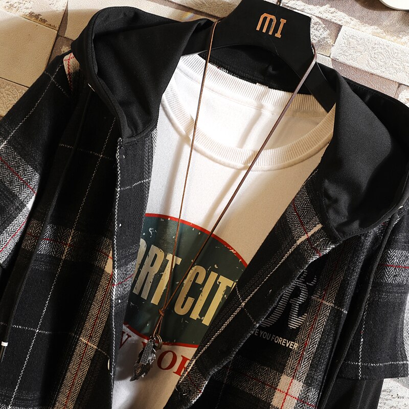 Hip Hop Couple, Hoodie,loose plaid shirt,Long Sleeve Shirts Men Casual Streetwear Coats Male Hipster Shirts Tops