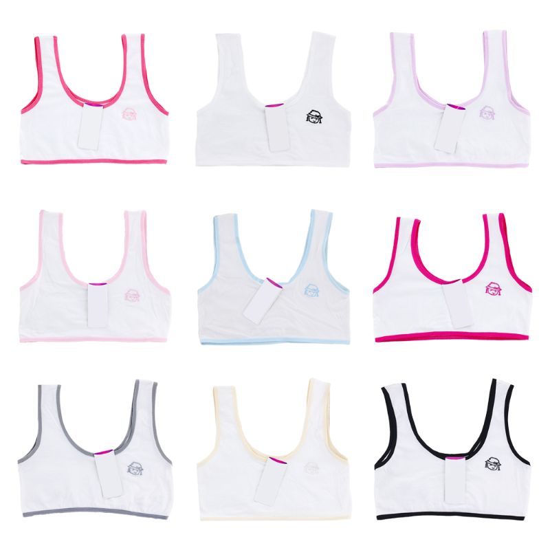 Puberty Girls Wide Straps Tank Crop Top Cartoon Embroidery Underwear Vest 6-16T U50F