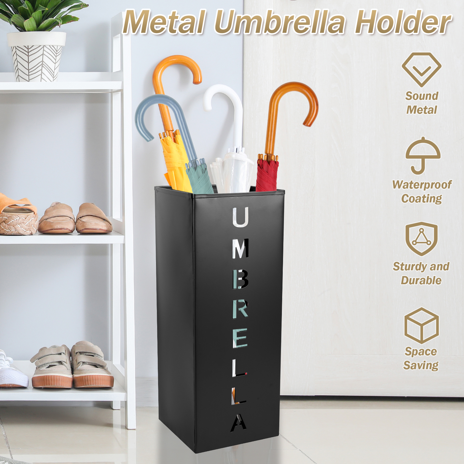Metal Umbrella Stand Square Free Standing Umbrella Rack Decorative Umbrella Holder Bin Multipurpose Walking Sticks Holder Home