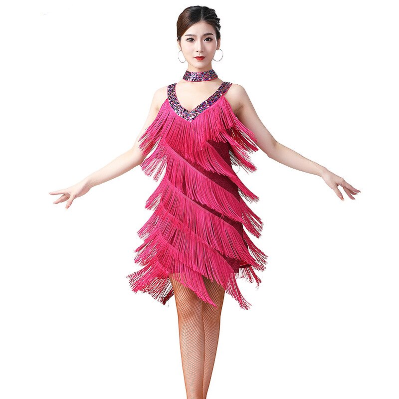 Ladies Party Ballroom Latin Tango Salsa Dance Dress Fringes Tassels Dress Women Festival Costumes 9 Color
