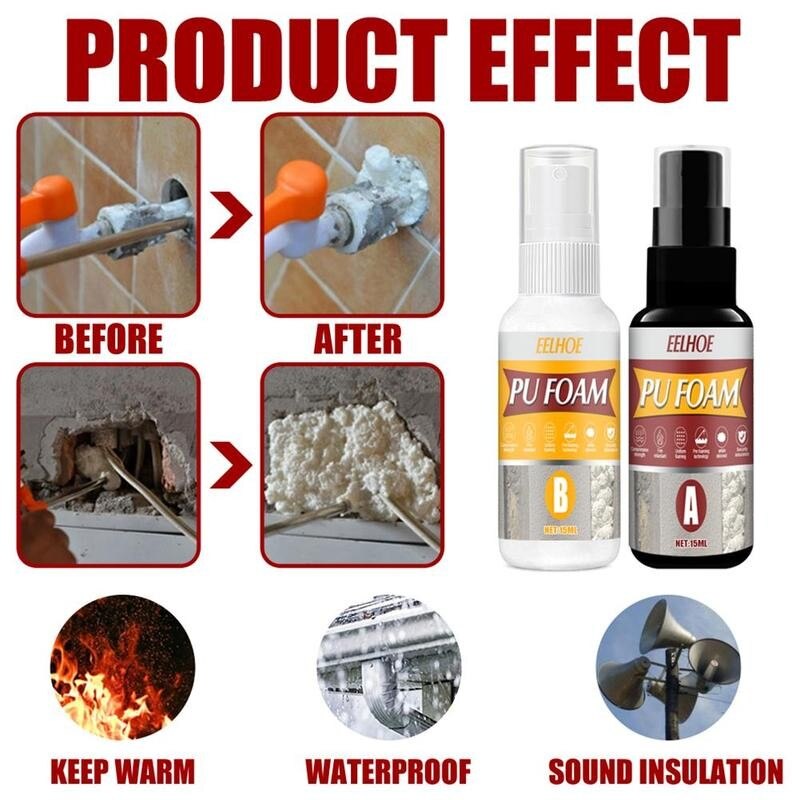 2pcs Polyurethane Blowing Agent PU Foaming Agent Waterproof Home Bathroom Window Door Repair Tools Polyurethane Blowing Agent