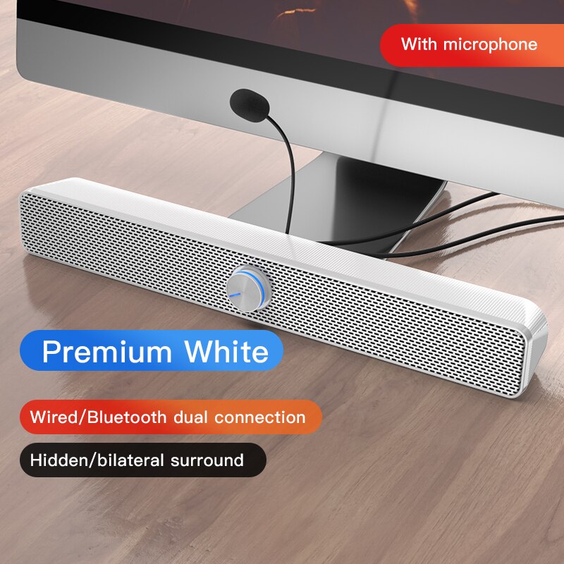 Bluetooth Computer Speaker USB Wired Powerful Bar Stereo Subwoofer Bass Speakers Surround Soundbar for PC Laptop TV Loudspeaker: bluetooth with mic W
