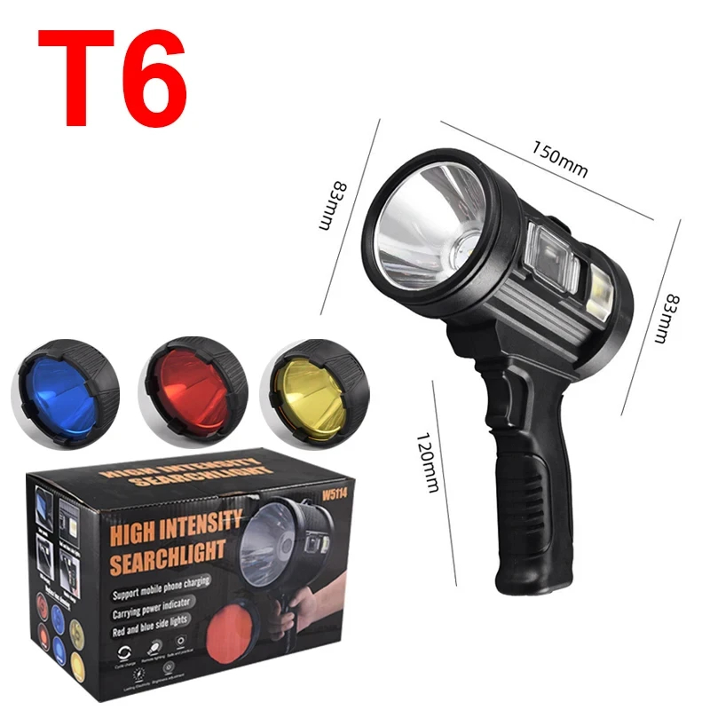 Projecteur Rechargeable, lampe de poche de chasse portative 1000,000 Lumens, Spot Led avec lumière Cob et panneaux solaires pour le Camping