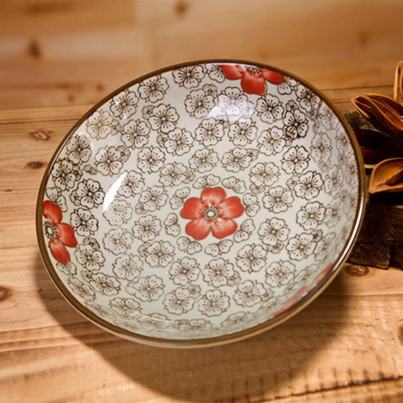 Japanese-style Plates And Bowls Round Floral Ceramic Plate Household Dinner Dishes Rice Soup Noodles Bowl Tableware: A-plate