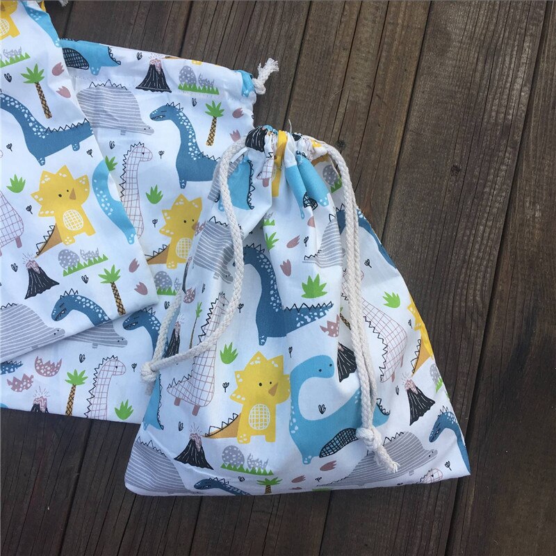 YILE 1pc Cotton Drawstring Sorted Pouch Party Bag Print Dinosaur Tree White Base 81120a