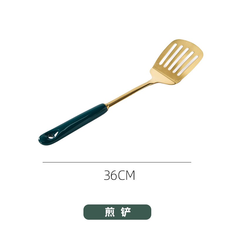 Nordic luxe roestvrijstalen lange spatel, schep, keukengereedschapset, antiaanbaklaag, handwok, schep, keramische handgreep, kookgerei: En