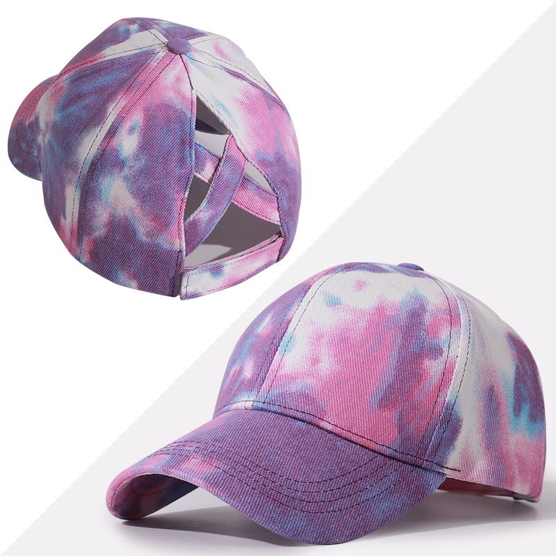 Tie-dye open kruis paardenstaart pet mannen en vrouwen zonnescherm cricketpet baseballpet cricketpet pet: Paars 