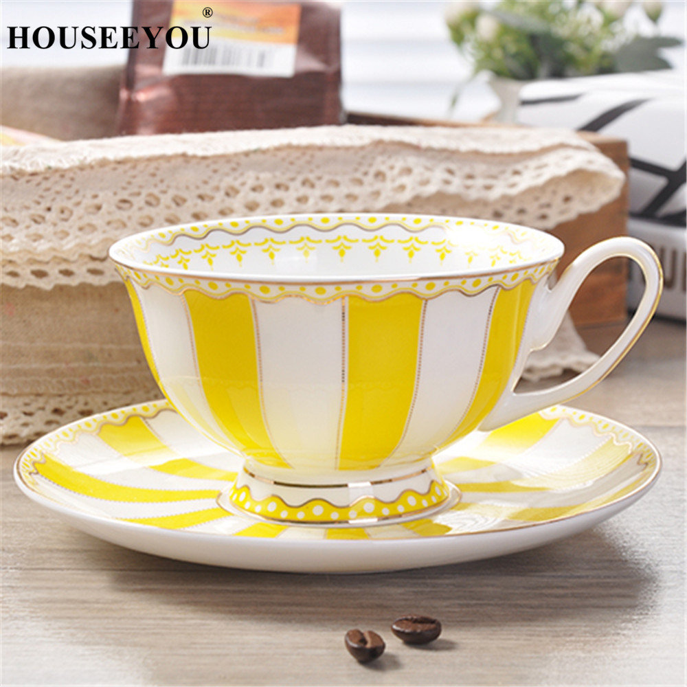 HOUSEEYOU European Rainbow Bone China Coffee Cup Teacups Saucer Set Ceramic Cup Advanced Porcelain Valentine Tea Cup