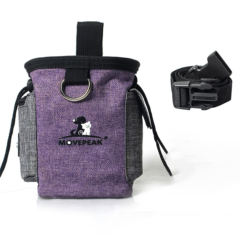 Portable Pet Dog Oxford Portable Pet Training Bag Small Puppy Training Bag Outdoor Feed Food Snack Garbage Waist Bag: Purple