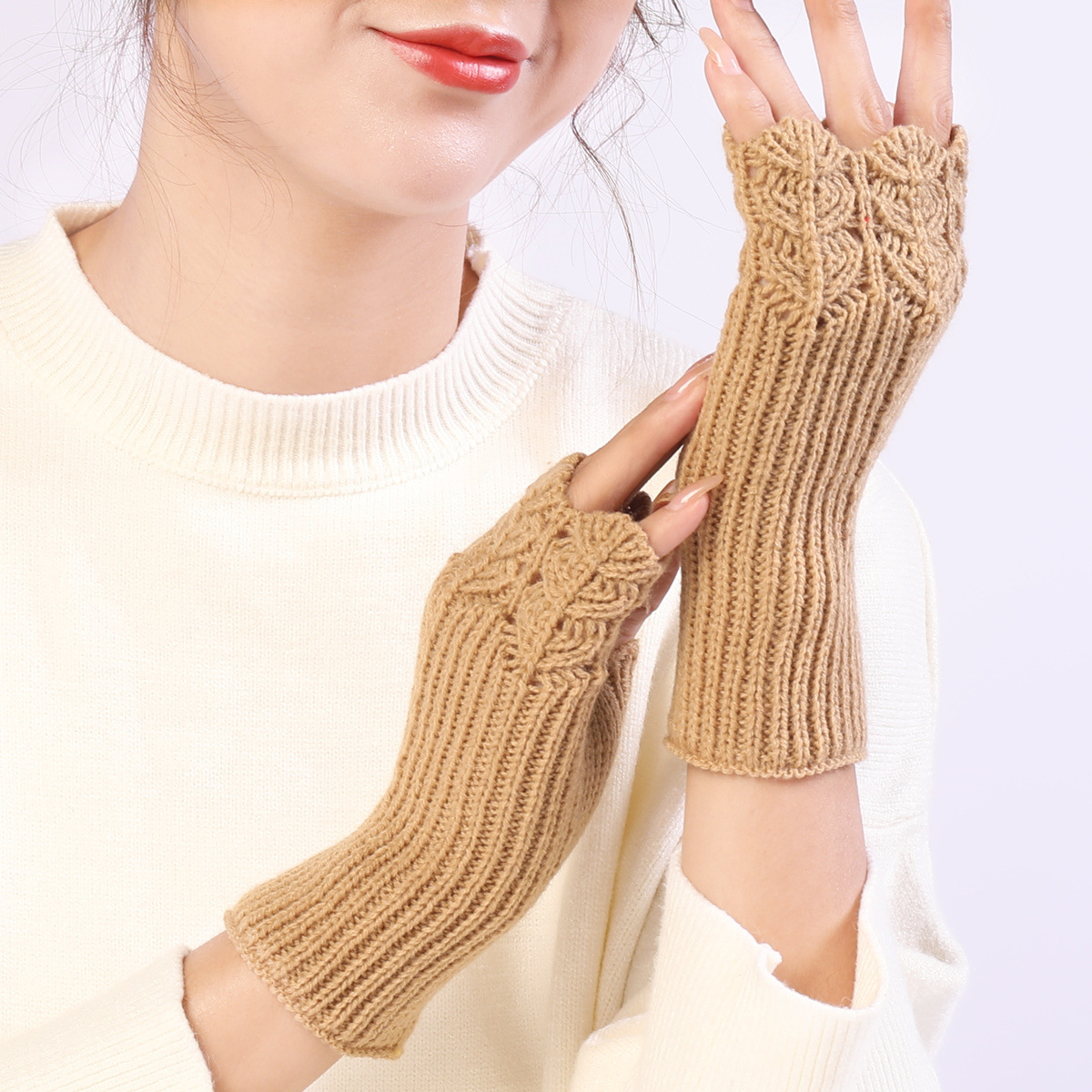 Korean Wool Gloves Autumn Winter Female Student Versatile Knitted Warm Half Finger Open Finger Gloves