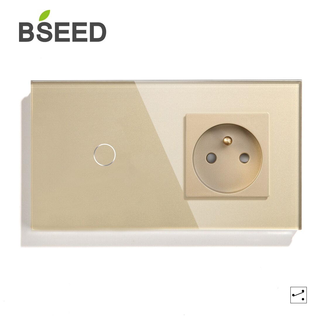 BSEED Touch Light Switch 1 Gang 2 Gang 3 Gang With FR Wall Socket White Black Gold Wall Sensor Switch Crystal Glass Panel Home