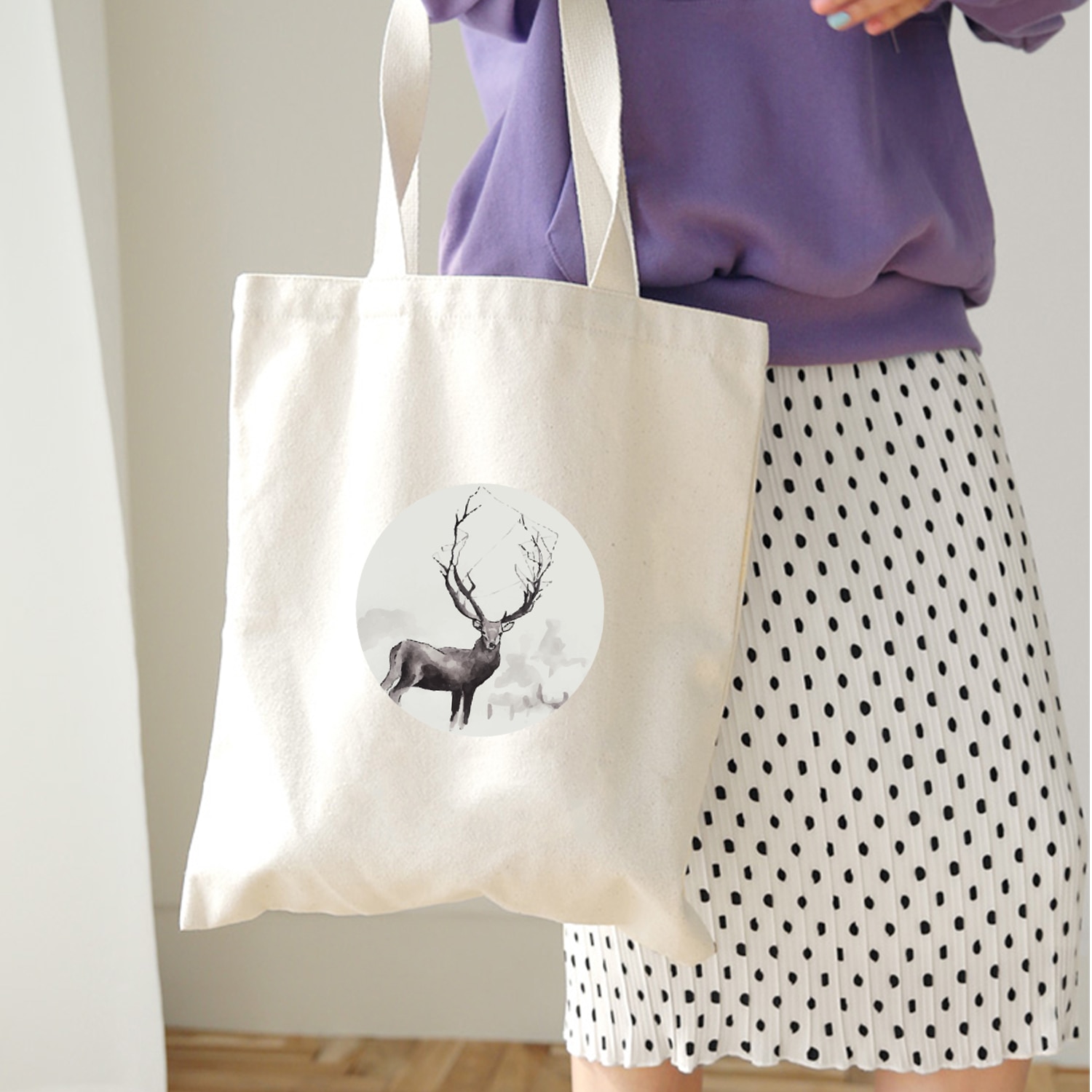 Herten Print Schilderen Boodschappentassen Canvas Opbergzakken Vrouwen Handtas Herbruikbare Vouwen Kruidenier Eco Tassen Literaire