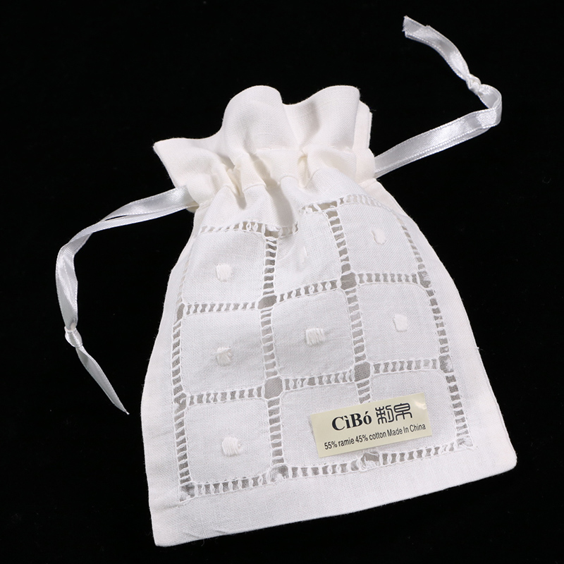 B008-W: weiß ramie/baumwolle kordelzug Hand gezogen gewinde stickerei taschen, 5x7 zoll beutel taschen, reisetasche