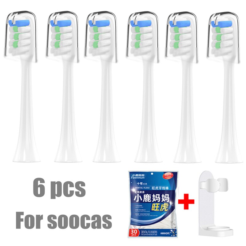 6 stk udskiftning af tandbørstehoveder til xiaomi soocas  x3/x3u mijia  t300 til oclean x / zi / en elektrisk tandbørstehoveder
