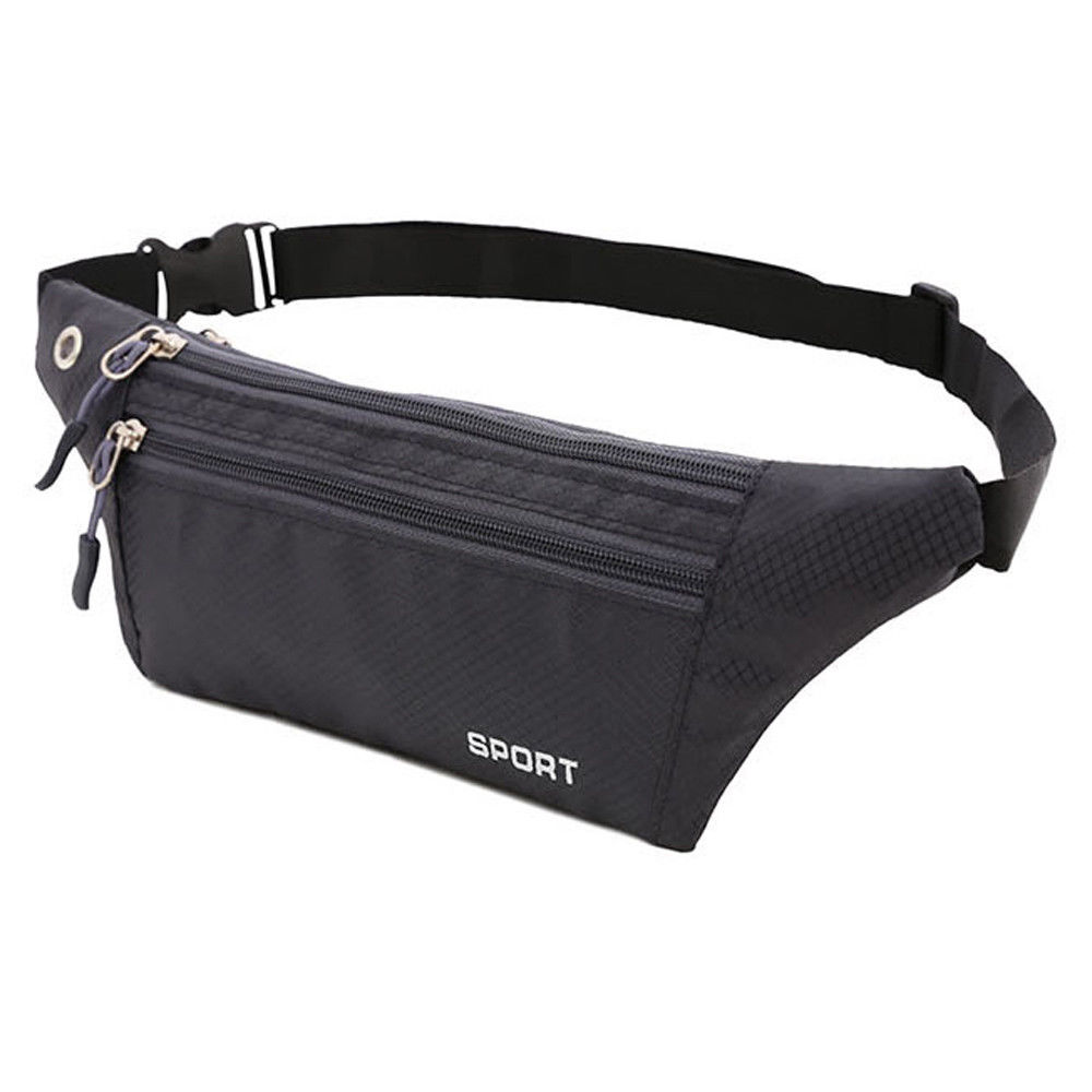 Men Women Waist Fanny Pack Belt Bag Phone Pouch Travel Sport Hip Purse Wallet Waist Packs Zip Bags: Gray