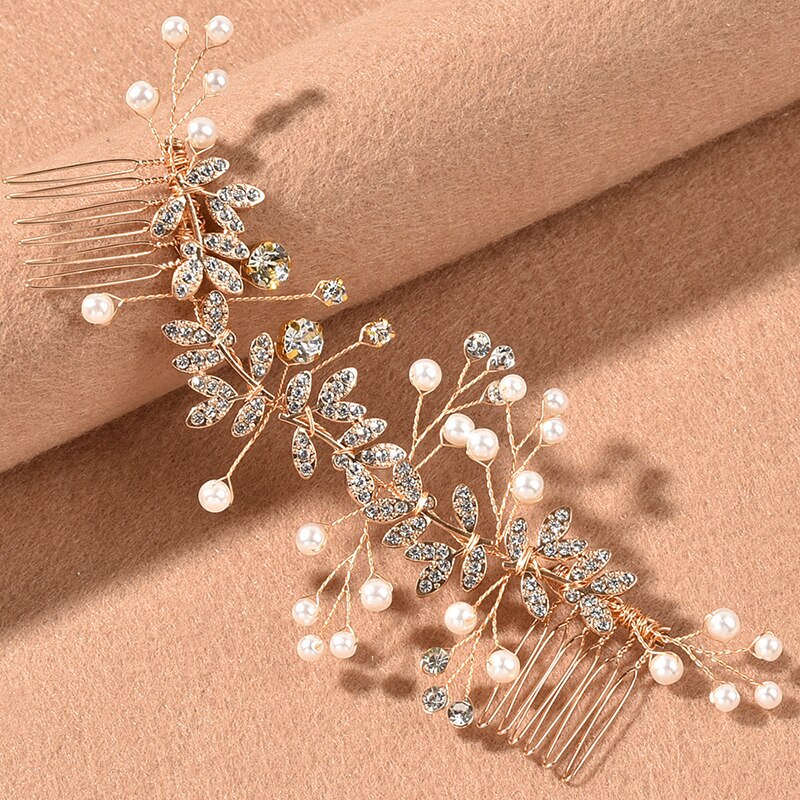 Tissage de perles en cristal, peignes de mariage, accessoires de cheveux pour mariée, serre-tête de fleur, bijoux d&#39;ornement de cheveux pour femmes: GKY2125gold
