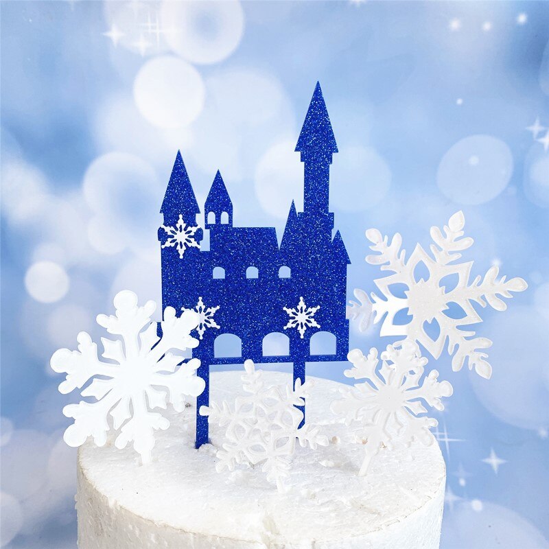 Christmas Winter Snowfake Castle Acrylic Cake Topper Snow Queen Princess Theme Happy Birthay Cake Decoration Party Supplies