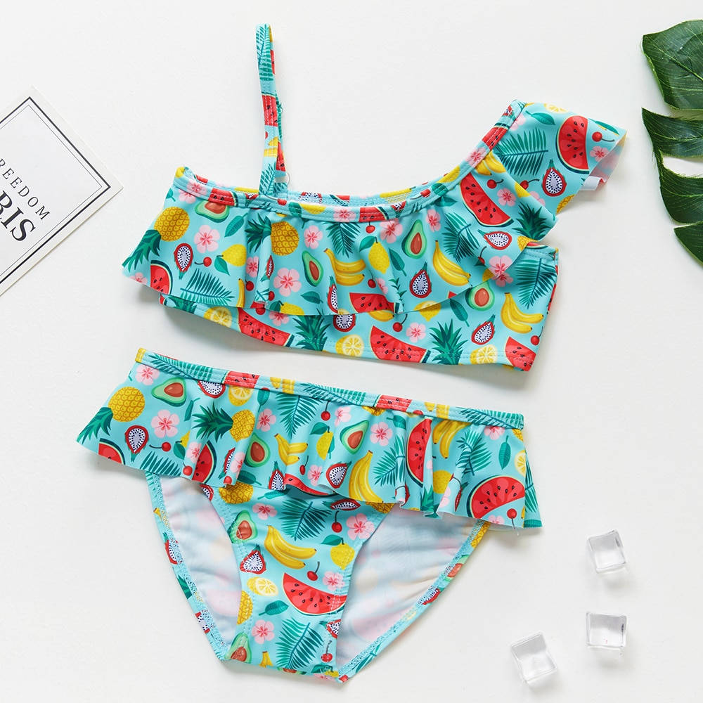 2~9Year Girls Swimsuit Fruit print Baby Bikini Two pieces Swim suit kids Tankini Baby girl bathing suit Children Swimwear