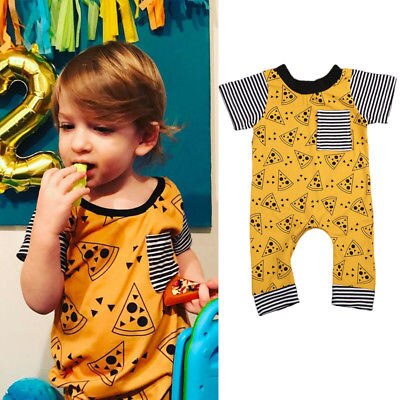 Newborn Toddler Baby Girls Boys Rompers Cookies Print One-piece Romper Striped Yellow Short Sleeve Boy Girl Outfits Clothing