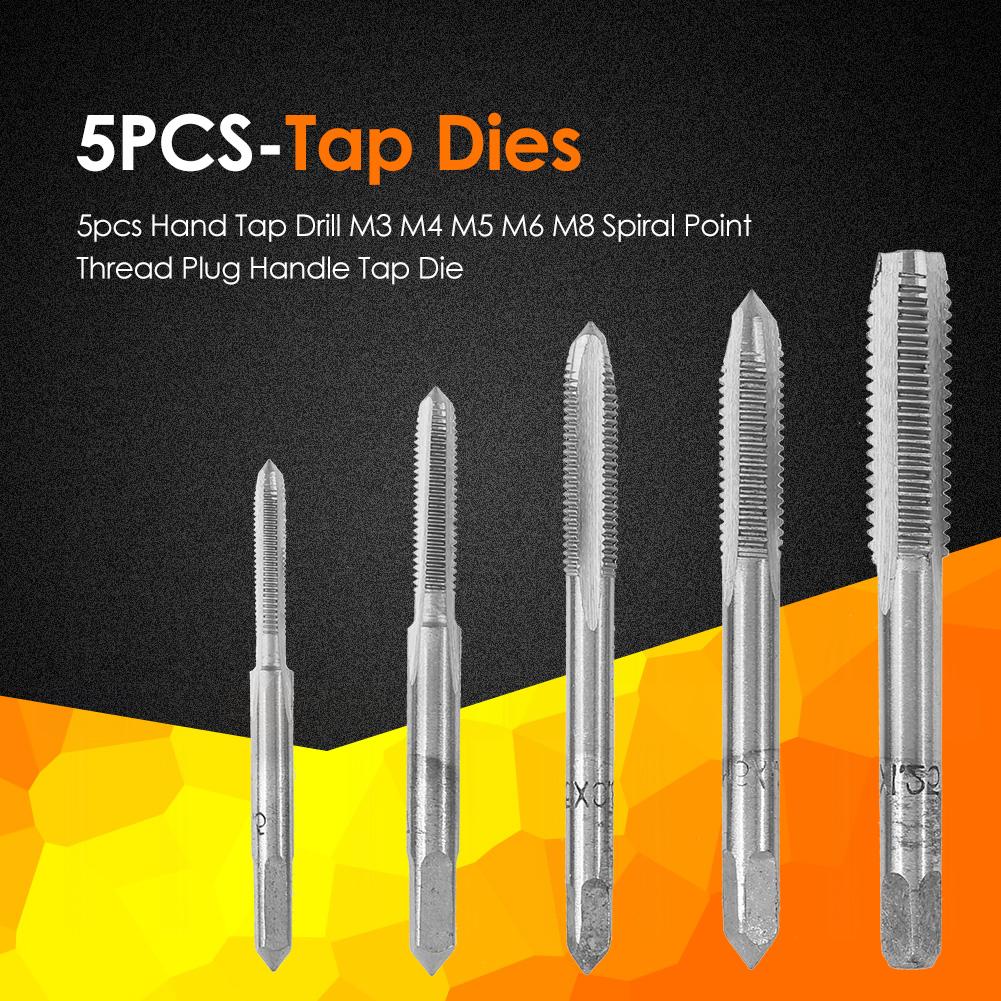 5pcs Hss Machine Screw Thread Screw Taps M3 M4 M5 M6 M8 Spiral Thread Right Hand Tap Drill Tapping Metric Plug Tap Set Die Tools