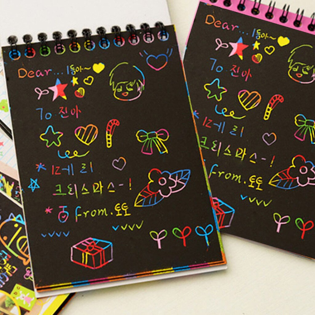 10 Pages Magic Color Scratch Art Paper Children&#39;s DIY Black Scratch Painting Kid&#39;s Colorful Free Graffiti Painting Scratch Book