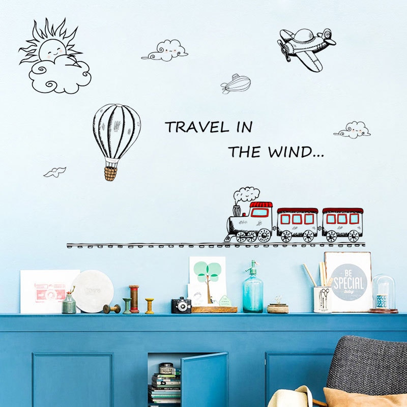 Cartoon Track train Wall Sticker for kids child rooms bedroom decorations for home Mural Art Decals nursery background stickers