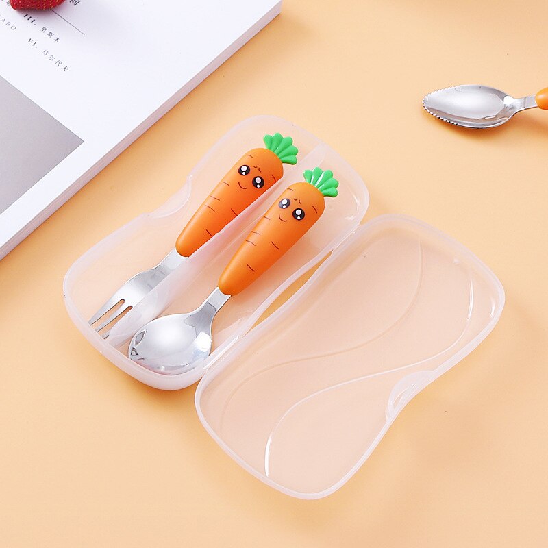 Baby Gadgets Tableware Children Utensil Stainless Steel Toddler Dinnerware Cutlery Cartoon Carrot Baby Gadgets Feedkid