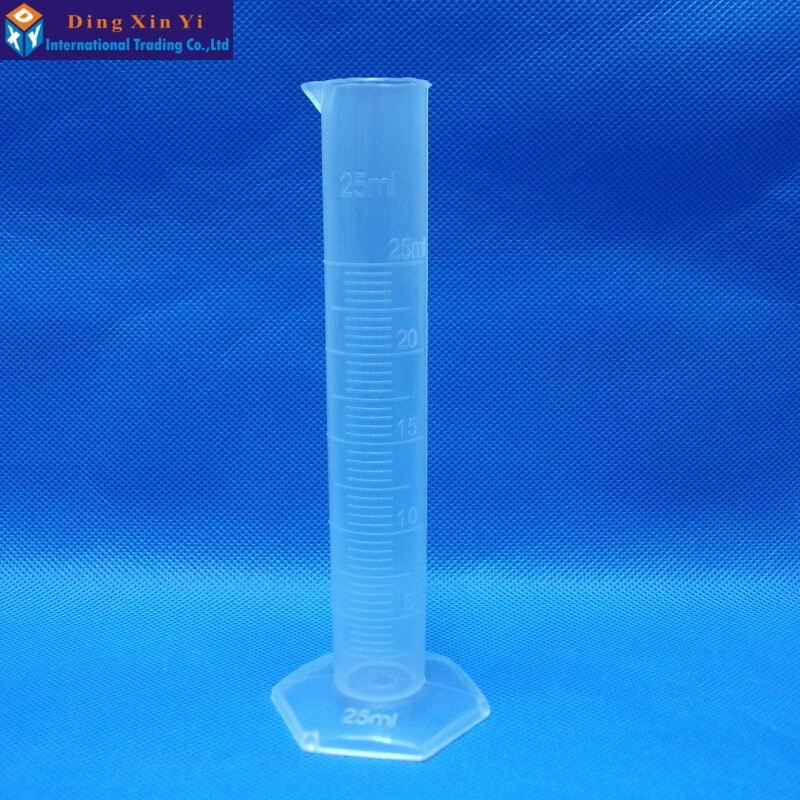 Cilindro de medición de plástico transparente, cilindro graduado para pruebas de laboratorio, 25ml, 4 unids/lote