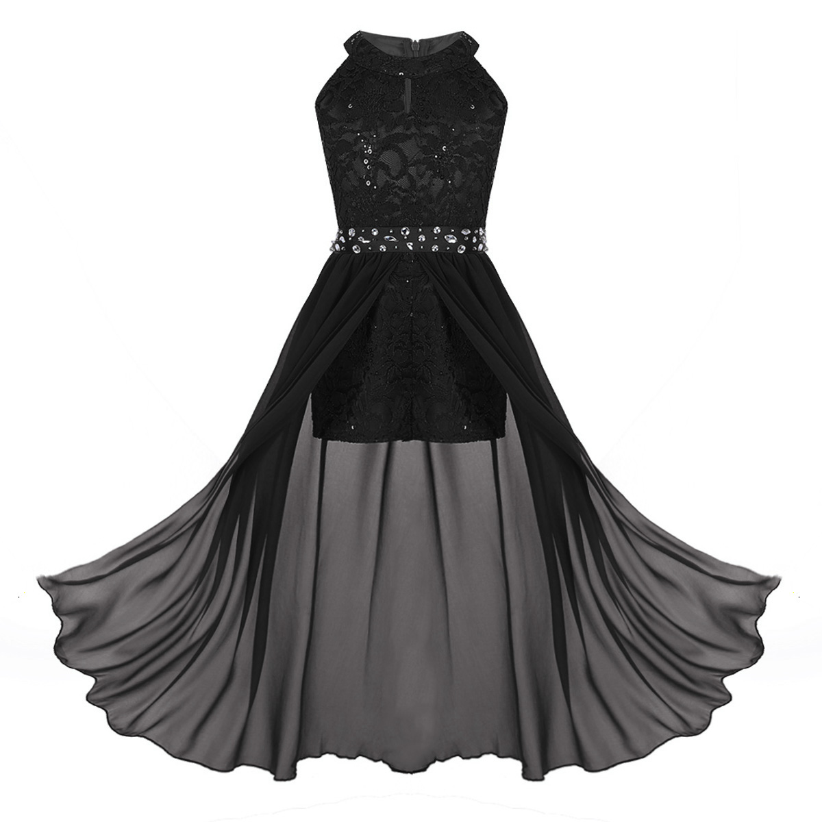Children Kids Dresses for Girls Party and Wedding Floral Lace Girls Princess Dress Vestidos Infantil Sleeveless Maxi Long Dress: Black / 14