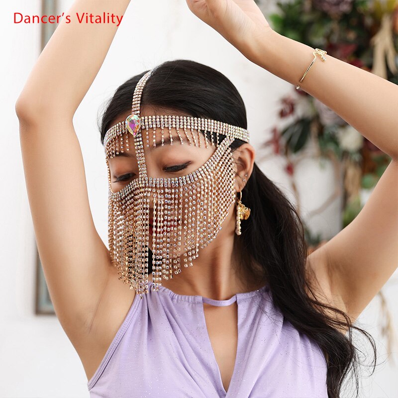 Mavedans ansigtsmaske metal diamant kædeslør indisk dans kvindelig voksen high-end ansigts cover performance tilbehør
