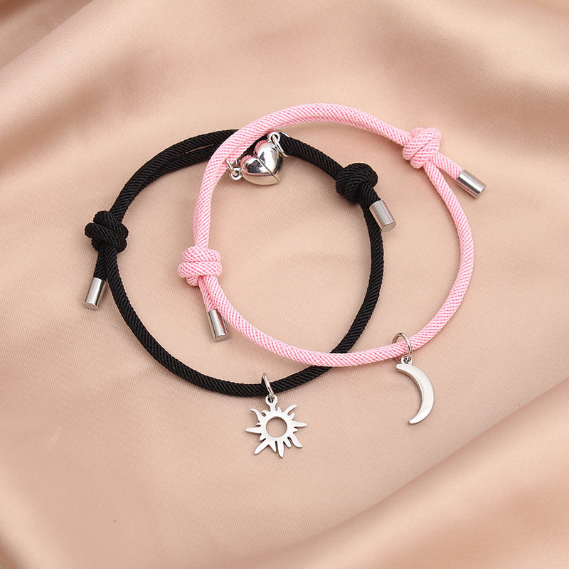 Romantisch Paar Armband 2 stks/set Hart Magnetische Bijpassende Armband Valentijnsdag Cadeau Gekoppelde Zon Maan Relatie Liefde Armband