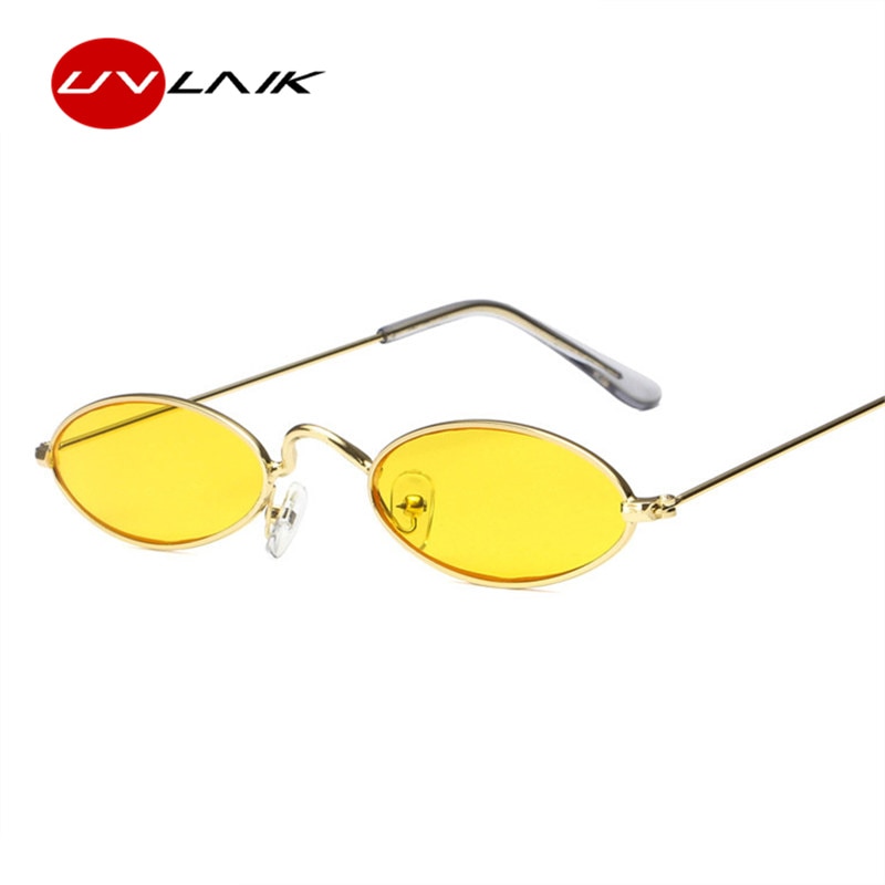 Gafas de sol ovales UVLAIK Vintage pequeñas, de Retro, con marco metálico delgado, gafas de sol para hombre, gafas de sol rojas, amarillas, Ojo de gato