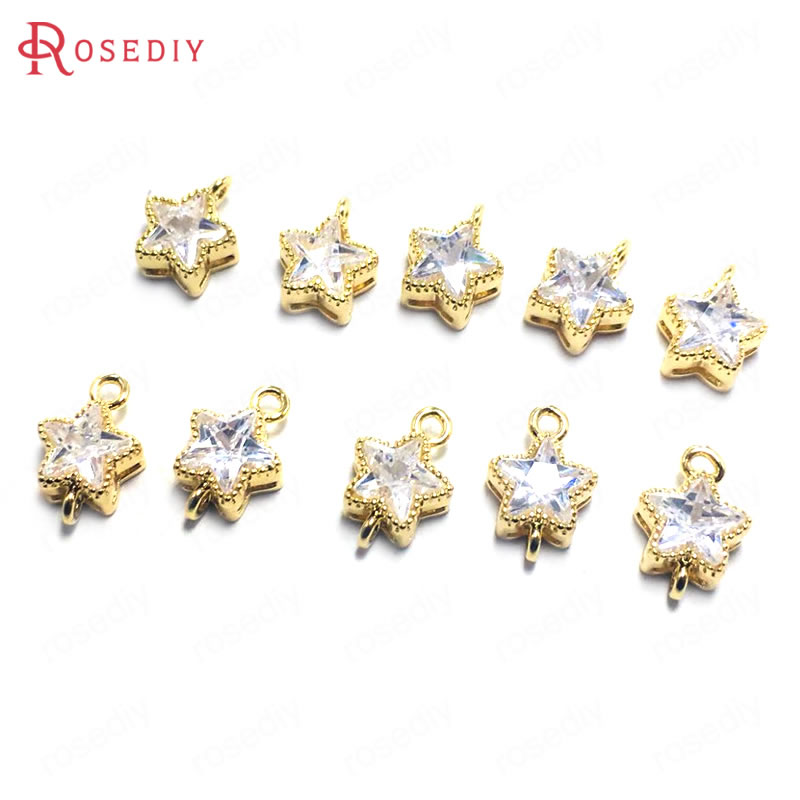 (38356)10PCS 7.5 MILLIMETRI 24K Oro Champagne di Colore Ottone e Zircone Star Pendenti E Ciondoli Pendenti Con Gemme E Perle di Alta Qualità Fai Da Te Risultati Dei Monili accessori