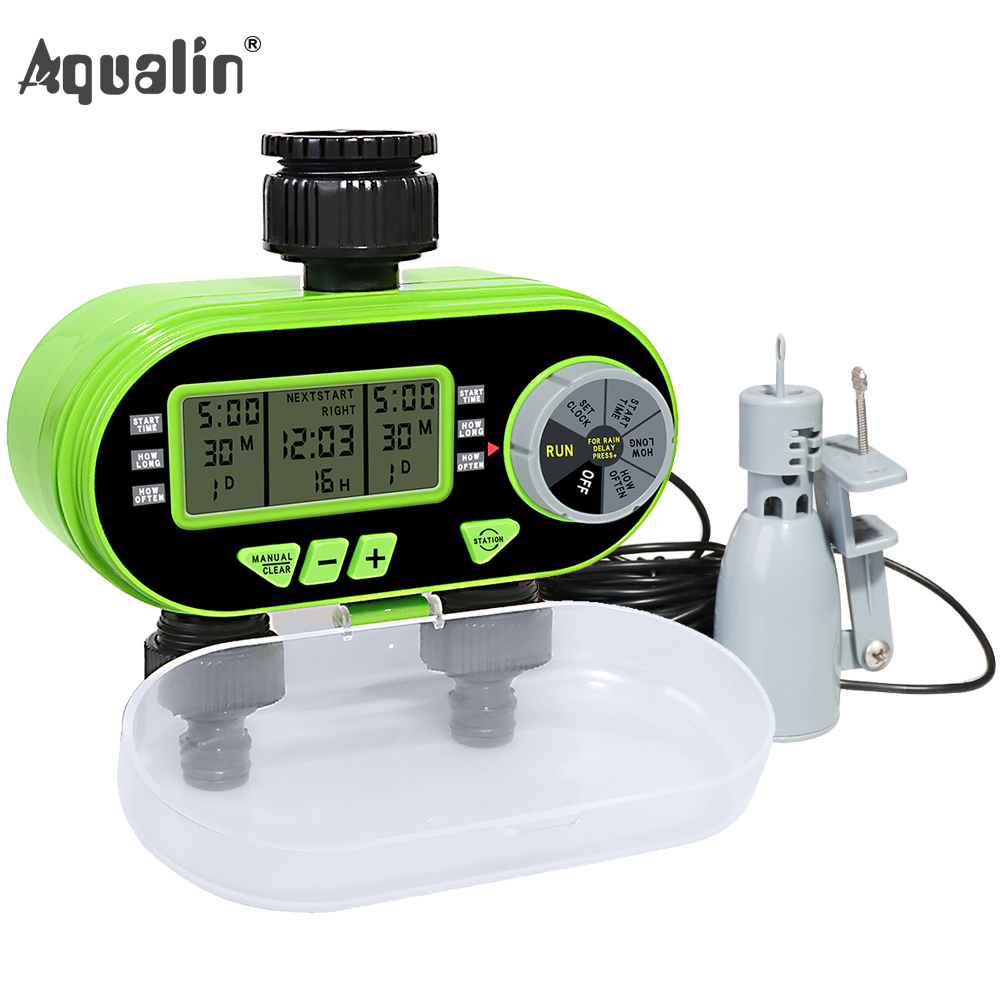 Dwa wylot ogród cyfrowy automatyczny czasowy wyłącznik przepływu wody zawór elektromagnetyczny podlewanie ogrodu zegar 21060 i czujnik deszczu 21103 # 21060R